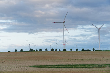 Wind turbines in the field, South Bohemia, Czech Republic.の写真素材