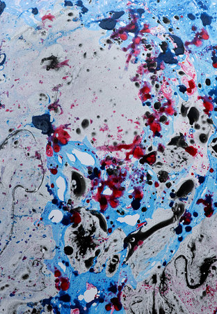 oil Ink, paint, abstract. Closeup blue and red abstract hand draw painting background....