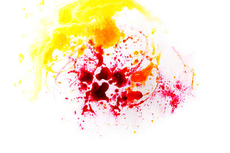 oil Ink, paint, abstract. Closeup red,yellow abstract hand draw painting background. Highly-textured oil paint.の写真素材