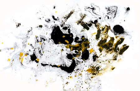 oil Ink, paint, abstract. Closeup black,yellow abstract hand draw painting background. Highly-textured oil paint.の写真素材