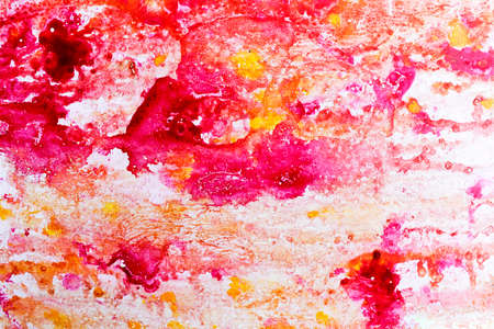 yellow and red Abstract colorful watercolor on paper close-up background textureの写真素材