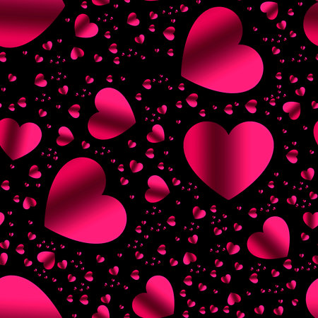 Valentines day. red and pink Rose gradient hearts at black background seamless background .hearts...