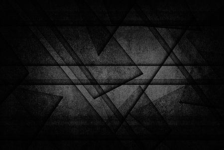 black abstract background with angled blocks, squares, diamonds, rectangle and triangle shapes layered in abstract modern art style background pattern, textured backgroundの写真素材