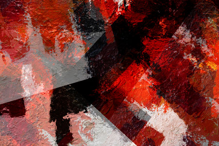 abstract red and black background with textured transparent squares in random layersの写真素材