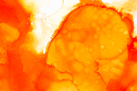 splash yellow and red alcohol ink banner. Watercolor ink Natural luxury abstract fluid art painting background alcohol ink techniqueの写真素材