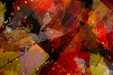Abstract colorful watercolor background with different geometric elementsの写真素材