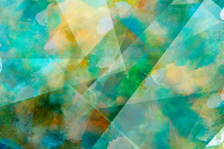 Abstract colorful watercolor background with different geometric elementsの写真素材