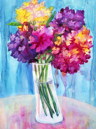 Watercolor painting with a bouquet of phloxの写真素材