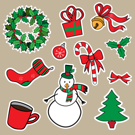 New Year and Christmas sticker iconsのイラスト素材