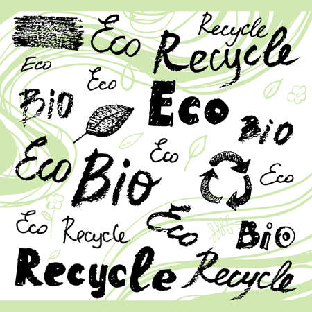 Eco and Recycle handwriten text doodlesのイラスト素材