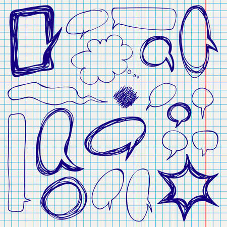 Vector speech bubbles doodles on notepaperのイラスト素材