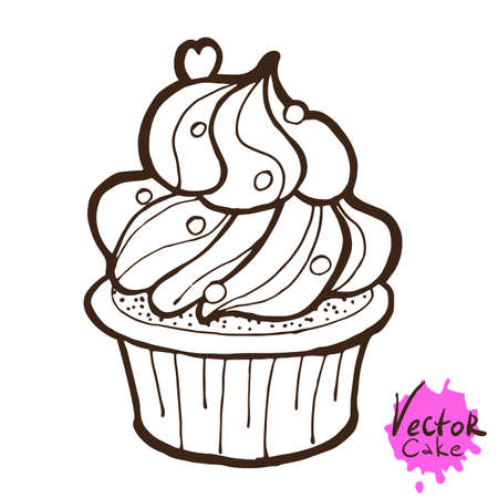 Hand Drawn Cupcake. Vector Illustration.のイラスト素材