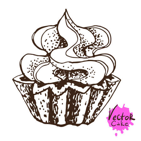 Hand Drawn Cupcake. Vector Illustration.のイラスト素材