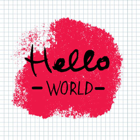 Hello World lettering calligraphy. Hand written decorative word, design element, banner phrase, poster template. Vector illustration.のイラスト素材