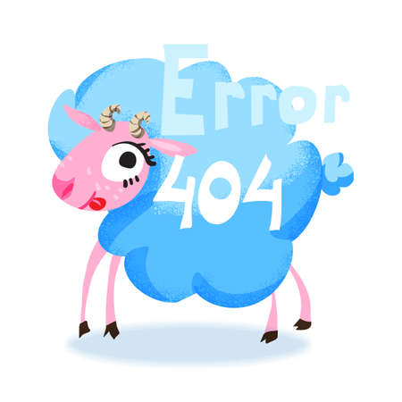 Cute cartoon blue sheep for 404 error page. Funny cartoon animal. Vector illustration.のイラスト素材
