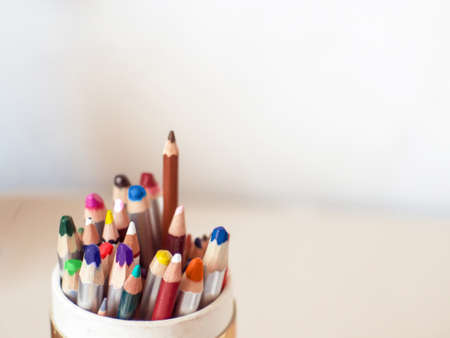 group of multicolored pencils on blank backgroundの写真素材