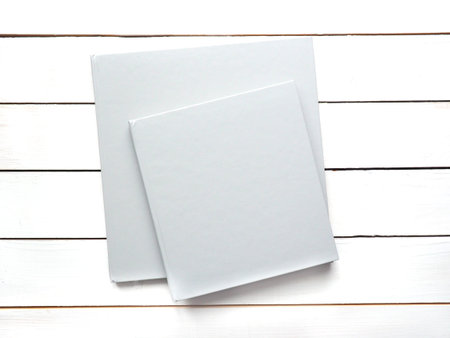 Gray Hardcover Books Mock Up on white wooden Backgroundの写真素材