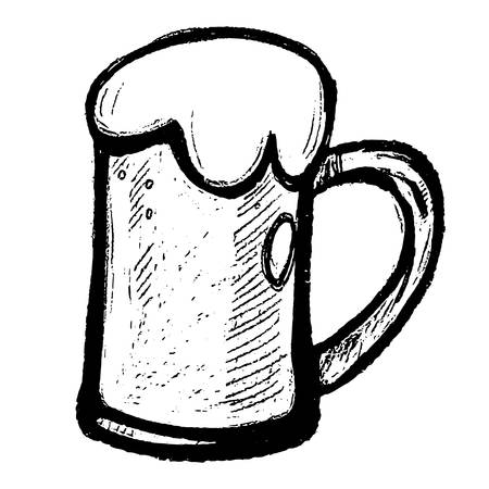 Hand drawn Beer mug with foam for Oktoberfest promo, banner, flyer, apparel print or bar menu. Vector illustrationのイラスト素材