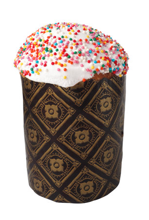 Traditional Russian Easter Cake. Kulich isolated on white background.
