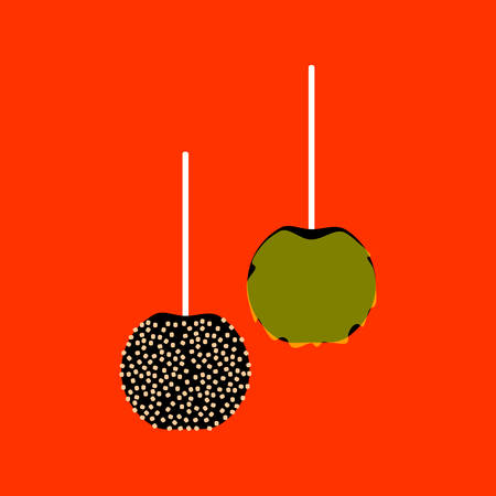 Candy apples with a stick inserted as a handle isolated on orange background.のイラスト素材