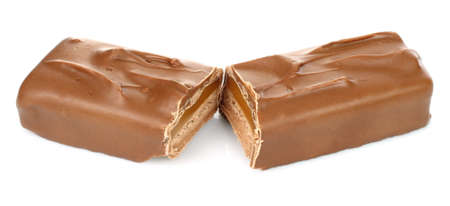 broken chocolate on white backgroundの写真素材