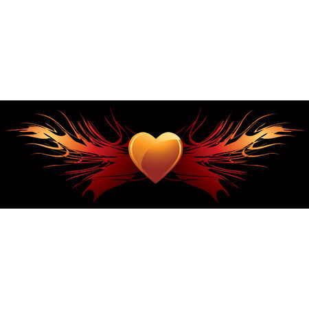 Vector heart illustration with flaming wingsのイラスト素材