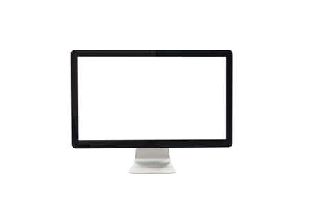 Computer display with blank white screen isolated on white backgroundの写真素材