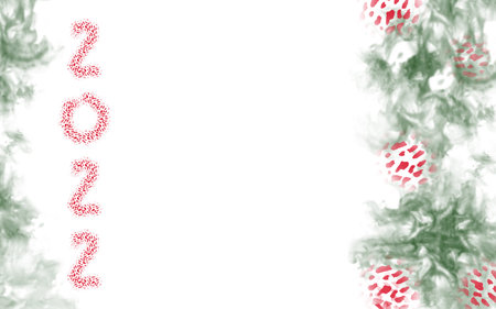new year 2022. abstract spruce branch with red decorations on a white background
