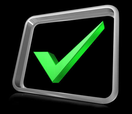 3d check mark web icon on black backgroundの写真素材