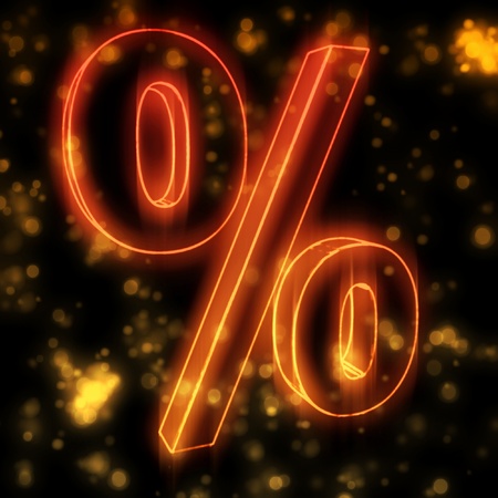 Burning fire symbol of percentage on black backgroundの写真素材