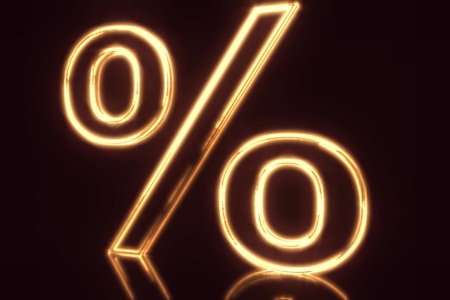 Burning fire symbol of percentage on black backgroundの写真素材