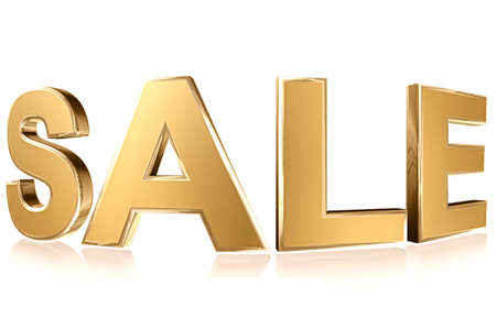 3D gold Word sale isolated on white backgroundの写真素材