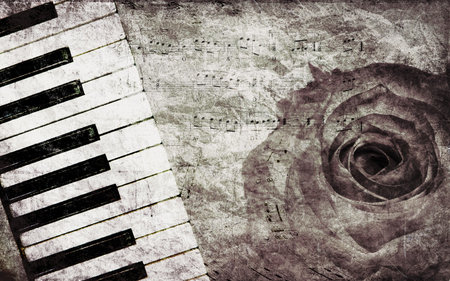 Abstract grunge rose and piano, vintage music backgroundの写真素材