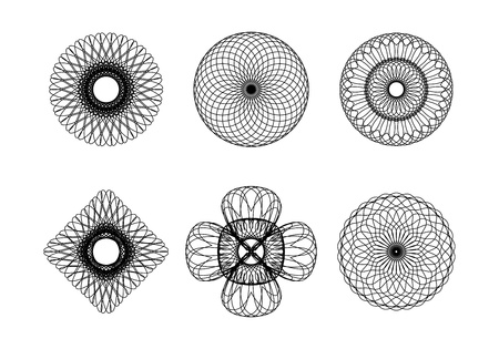 Set of spirograph elements for design on a white backgroundのイラスト素材