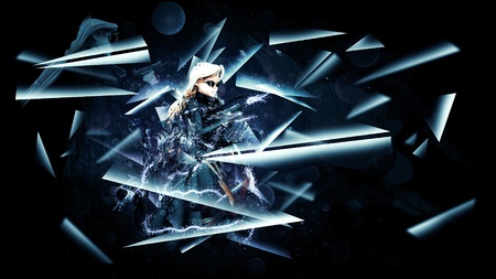  3D Girl with army weapons in black coat and sun glasses の写真素材