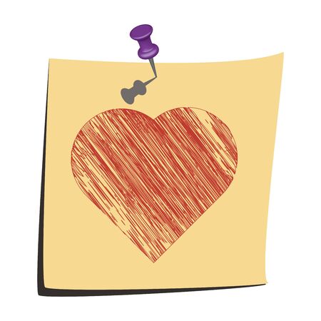 Yellow Sticky Note, sketch of a heart, hand drawing.のイラスト素材