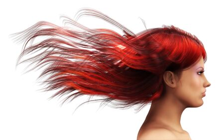 3d girl with red hair blowing in the wind の写真素材