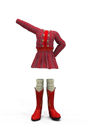 3d digitally rendered image of  red plaid school uniform の写真素材