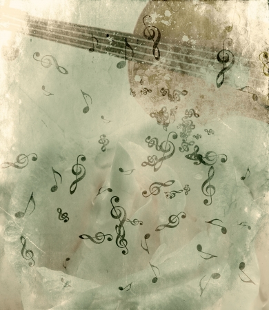 Vintage grunge background with rose and music notes の写真素材