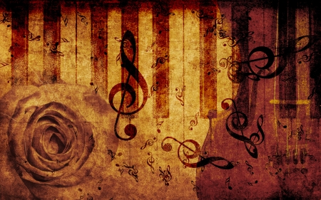 Vintage grunge background with rose and music notes の写真素材