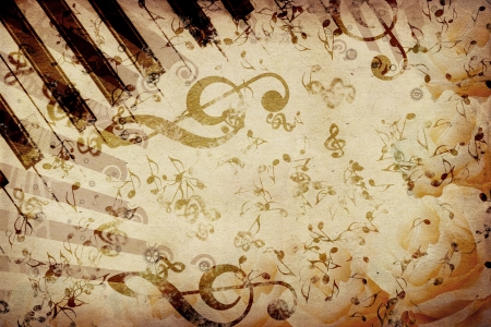 Vintage grunge background with rose and music notes の写真素材