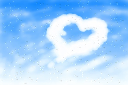 Imag of water drops on window and blue sky background の写真素材