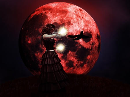 Illustration of halloween red full moon and witch background.の写真素材