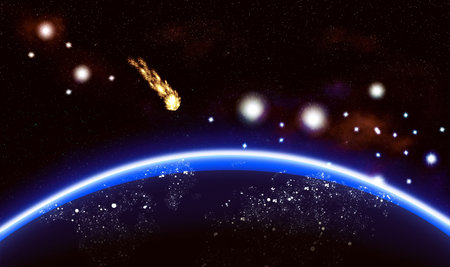 Abstract illustration of colorful nebula and big planet 