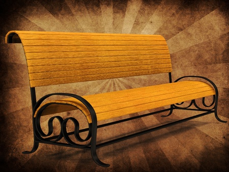 Illustration of 3d yellow park bench on grunge background.の写真素材