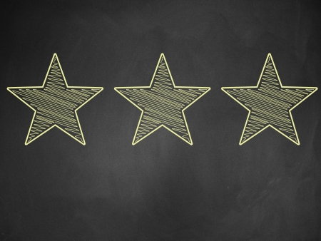Illustration of five stars ratings yellow written on blackboard background.の写真素材