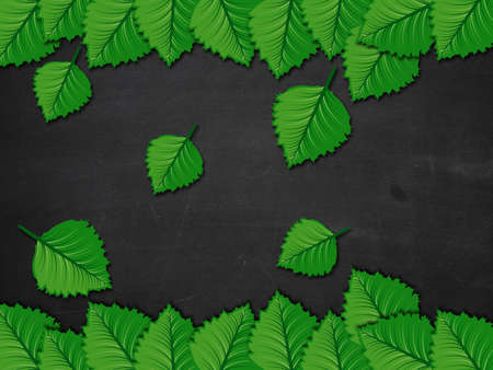 Illustration of green leaves on blackboard background.の写真素材