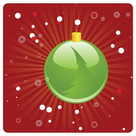 Illustration of green Christmas ball on abstract red background with rays のイラスト素材