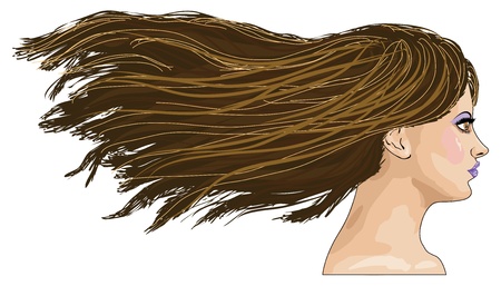 Illustration of side-view portrait of girl with long brown hair のイラスト素材