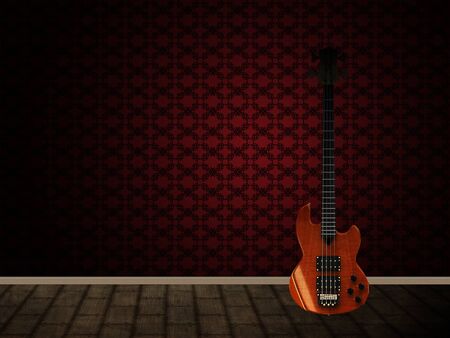 Illustration of guitar and blank bmpty room with wallpaper. の写真素材